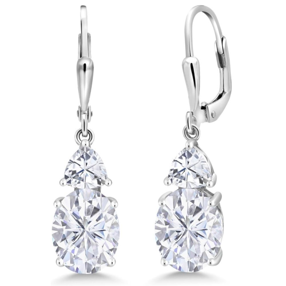 925 Sterling Silver with 6.94 Cttw White Moissanite Leverback Drop Earrings